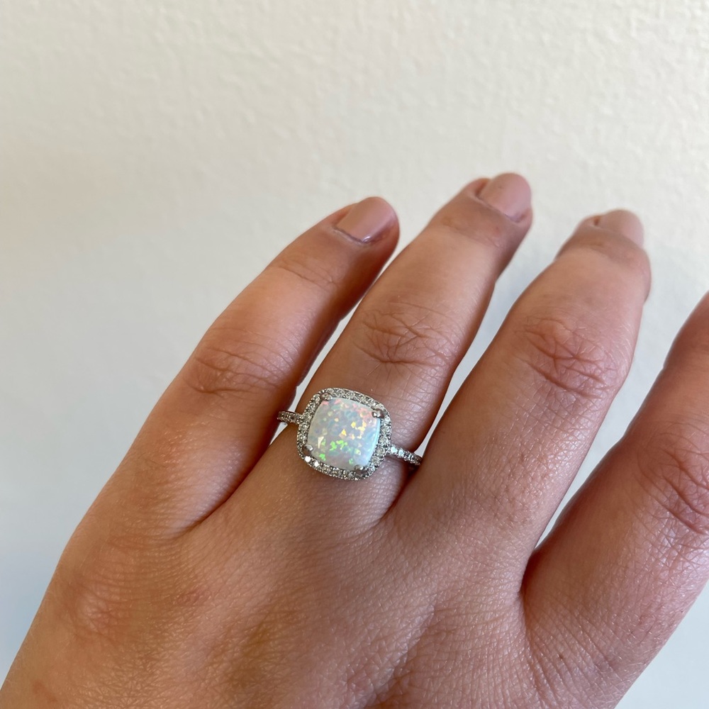 Opal Sterling Silver Ring Square Opal Ring Cz - image 4